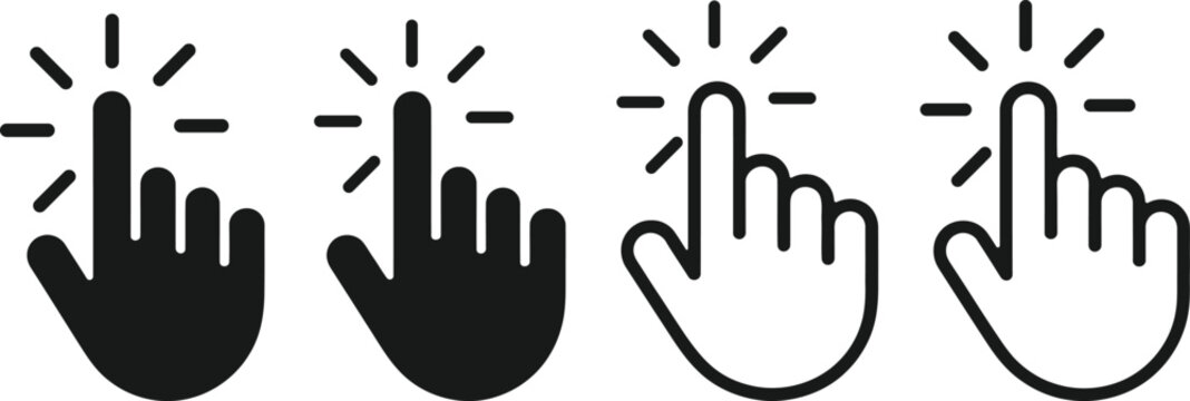 Pointing finger icons with radiating lines hand click