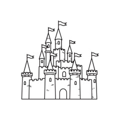 Obraz premium Fairytale Castle Line Art Printable Medieval Fortress Illustration