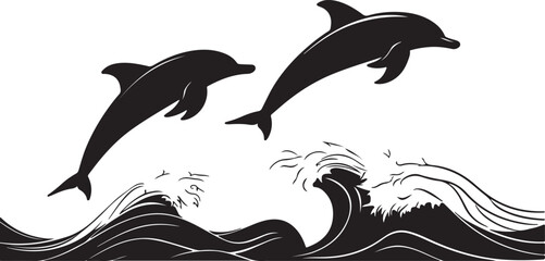 Fototapeta premium Dolphin Silhouettes Over Ocean Waves