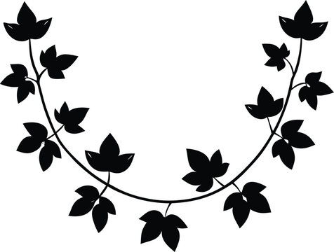 Black silhouette vine with leaves half circle design element