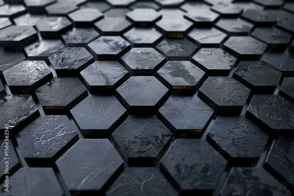 Poster abstract background showing dark hexagonal surface with slight imperfections creating futuristic pat