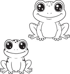 Cute Cartoon Frog Coloring Page – Adorable Big-Eyed Frog Line Art for Kids Activities, Printable Animal Drawing, Kawaii Amphibian Clipart Design