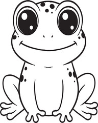 Cute Cartoon Frog Coloring Page – Adorable Big-Eyed Frog Line Art for Kids Activities, Printable Animal Drawing, Kawaii Amphibian Clipart Design