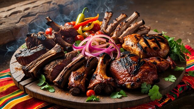 Kenyan nyama choma with grilled meat and vegetables.