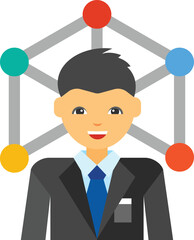 Businessman with Network Connection Diagram – Leadership and Communication Concept Illustration