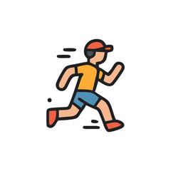 Cartoon illustration of a person running with speed lines, wearing a cap, shirt, and shorts.