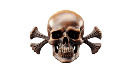 Spooky skull and crossbones with a vintage wooden texture  isolated on transparent background
