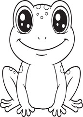 Cute Cartoon Frog Coloring Page – Adorable Big-Eyed Frog Line Art for Kids Activities, Printable Animal Drawing, Kawaii Amphibian Clipart Design