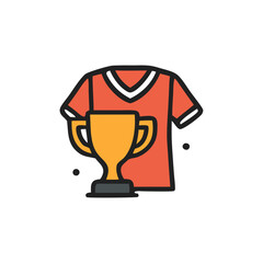 A flat illustration of a soccer jersey and a golden trophy, symbolizing victory.