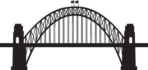 Sydney Harbour Bridge Vector Silhouette Icon – Australian Landmark Art, Steel Arch Bridge Illustration for Travel Decor, Design, and Infrastructure Themes