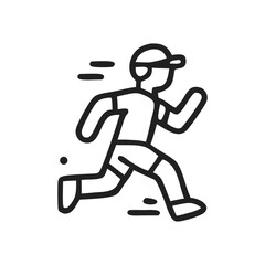 Line drawing of a person running with a cap, conveying speed and motion.