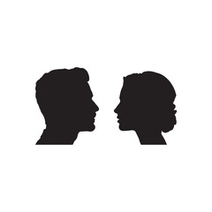Male and female heads facing silhouette vector icon isolated on white background