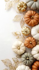 Autumn Abundance A Harvest of Gold, White, and Orange Pumpkins