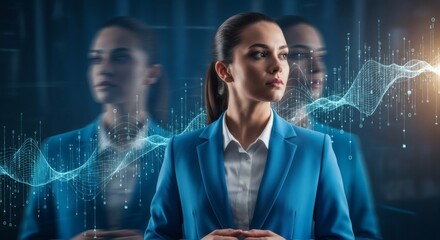 Confident Businesswoman with Digital Data Overlay