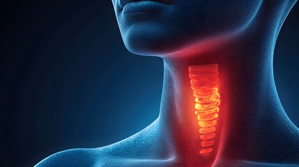 Medical Visualization of Human Throat Anatomy with Highlighted Esophagus Flaming