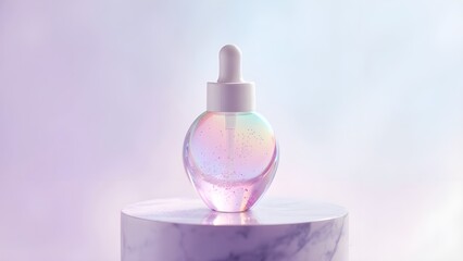 Glittery Pastel Cosmetic Dropper Bottle on a Pedestal
