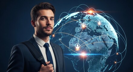Confident Businessman with Global Network Connection