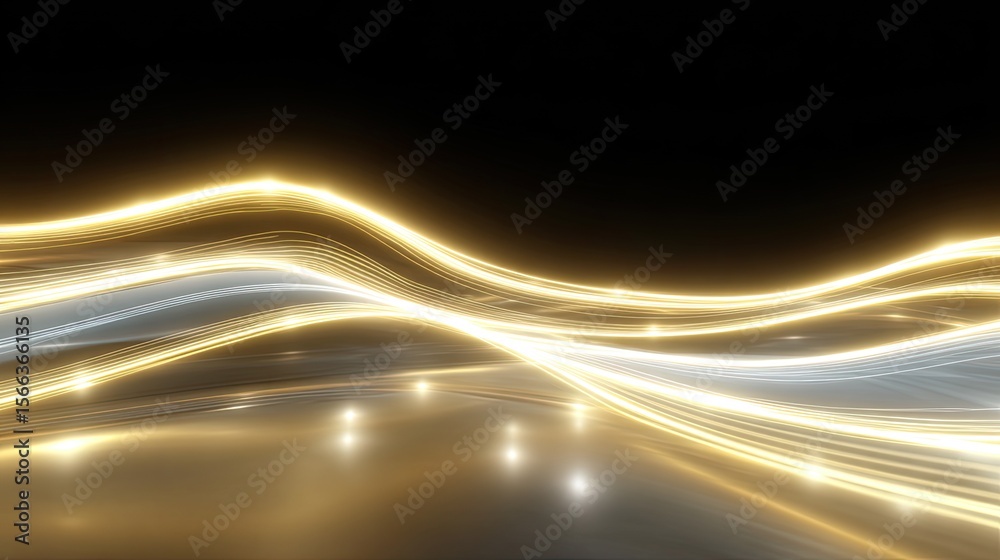 Poster abstract flow of light in smooth waves with soft glow and dark background