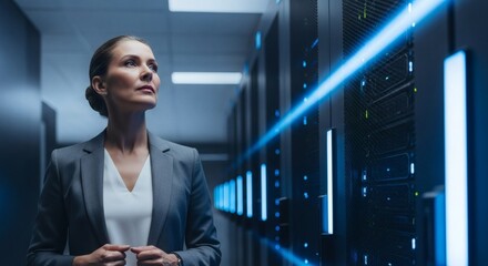 Thoughtful Businesswoman in Modern Data Center