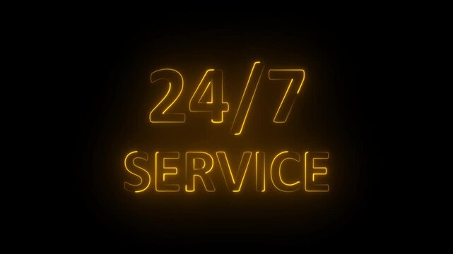 Glowing neon 24 hours 7 days in week order execution or service icons. Customer service icon animation .Emergency Customer Service 24-7 support around the clock. - Powered by Adobe