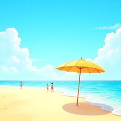 Summer Beach Illustration with Sun Umbrella