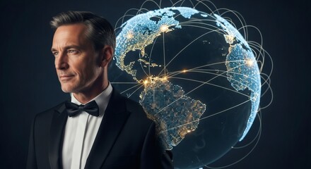 Global Businessman: Sophisticated Portrait with Connected World