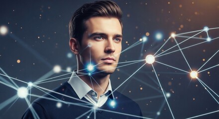 Man Contemplating Futuristic Network Connection