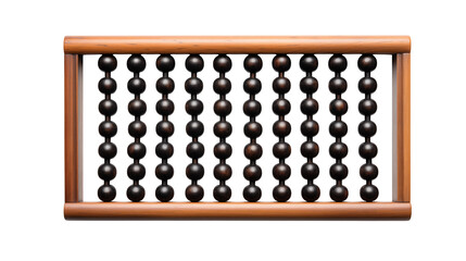 Antique wooden abacus with dark beads  isolated on transparent background for calculating sums