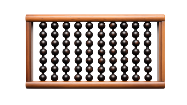 Antique wooden abacus with dark beads  isolated on transparent background for calculating sums