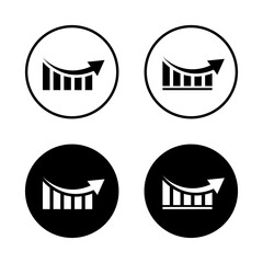 Recovery bar graph icon. Rebound after downturn symbol on black circle