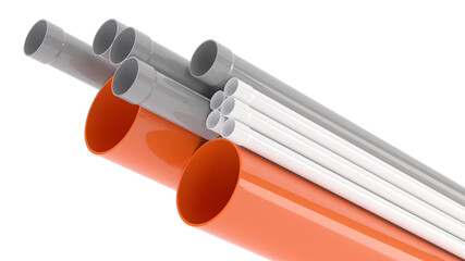 Stack of PVC pipes on transparent background – 3D illustration