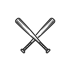 Crossed baseball bats surrounded by stars in a circular pattern on a white background vector art