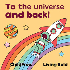 Fototapeta premium Cartoon Astronaut and Rocket Soaring Through a Rainbow in Space