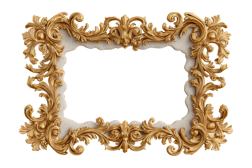 PNG Ornate baroque style decorative frame with gold leaf details on black background