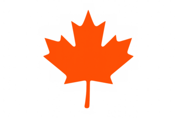 Vibrant orange maple leaf symbolizing canada, isolated on a transparent background, perfect for digital projects related to canadian identity, nature, or culture