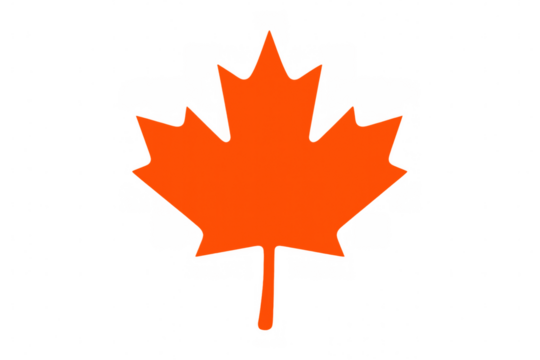 Vibrant orange maple leaf symbolizing canada, isolated on a transparent background, perfect for digital projects related to canadian identity, nature, or culture