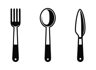 Stylish Black Vector Outline Icon Set of Cutlery for Dining Experiences, Restaurant Branding, and Culinary Design Projects