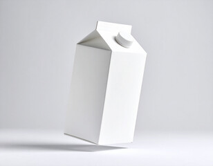 Minimalist White Milk Carton Mockup Levitating on Soft Grey Background