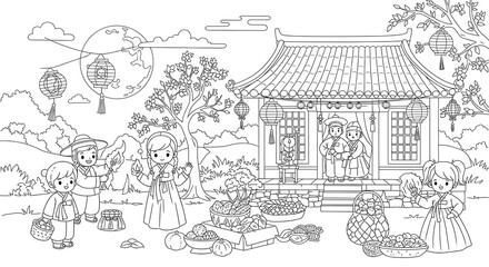 Fototapeta premium Coloring book page featuring the flag of panama in a heart shape with a ribbon below isolated on transparent background