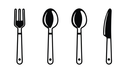Sleek Black Vector Outline Icon Set of Cutlery for Dining Etiquette, Restaurant Menus, and Kitchen Design Concepts