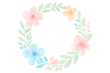 Soft watercolor botanicals weaving delicate circular frame, lending graceful ornamental element to creative graphic compositions