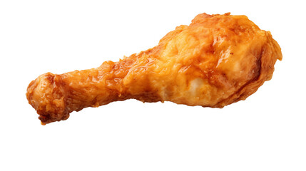 Crispy fried chicken drumstick sits against a clean transparent backdrop awaiting culinary use.