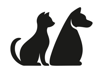 Simple Black Vector Silhouette Icon Set of Cat and Dog for Pet Care, Animal Adoption, and Veterinary Design Projects