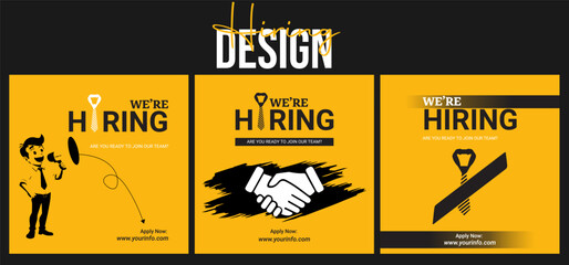 We are hiring job vacancy social media post banner design template with red color. We are hiring job vacancy square web banner design. Employee vacancy announcement. Illustration isolated