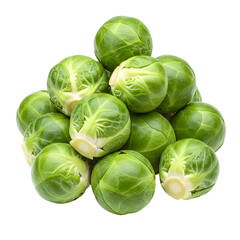 Fototapeta premium Pile of Fresh Green Brussels Sprouts on a White Background
