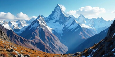Majestic Snow-Capped Mountains Panoramic View of a Breathtaking Landscape, Inspiring Serenity and Adventure