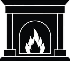 Classic fireplace icon black and white home decor