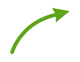 Green arrow pointing upwards and to the right indicating progress and growth isolated on transparent background