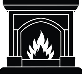 Classic fireplace icon black and white design