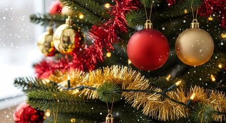 Christmas tree decorations close up